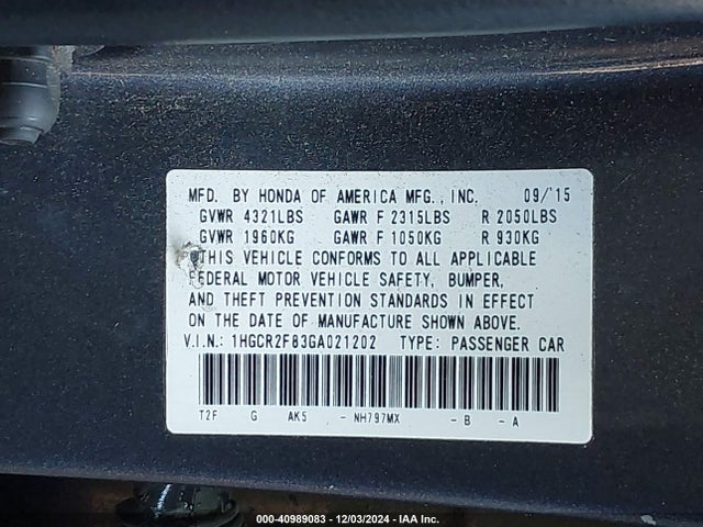 Honda Accord Ex-l 2016 1HGCR2F83GA021202 Image 9