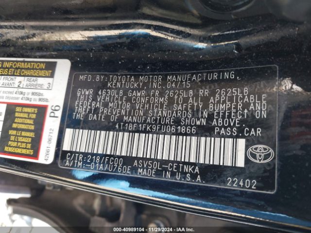 2015 TOYOTA CAMRY 4T1BF1FK9FU061866 Photo 8