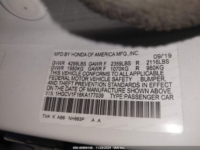 1HGCV1F16KA177039 Honda ACCORD LX