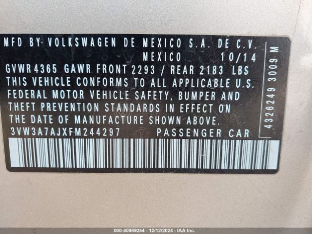 3VW3A7AJXFM244297 Volkswagen Jetta 2.0l Tdi Se