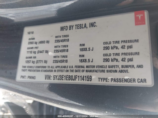 2018 TESLA MODEL 3 5YJ3E1EB0JF114159 Photo 8