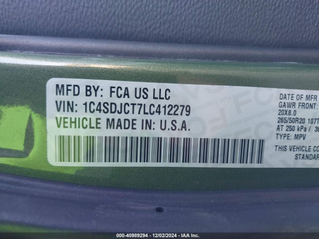 1C4SDJCT7LC412279 Dodge Durango R/t Awd