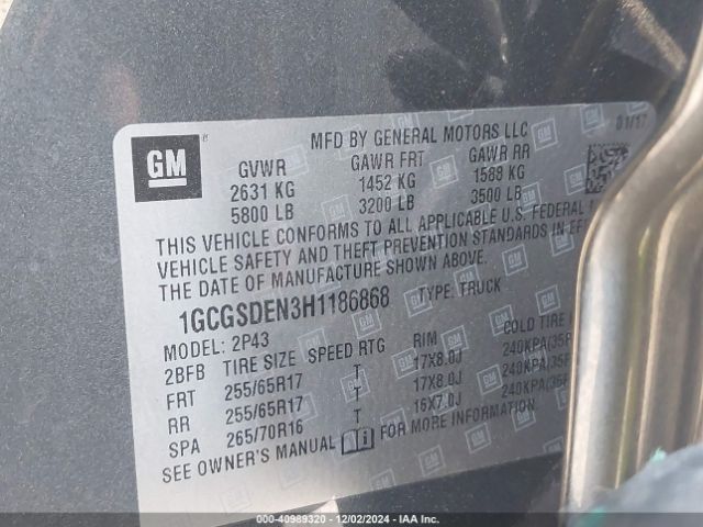 1GCGSDEN3H1186868 Chevrolet Colorado Z71