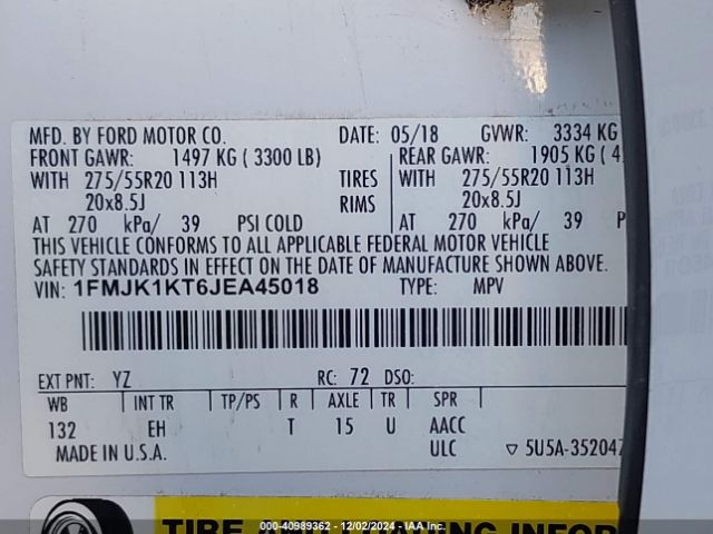 1FMJK1KT6JEA45018 Ford Expedition Max Limited