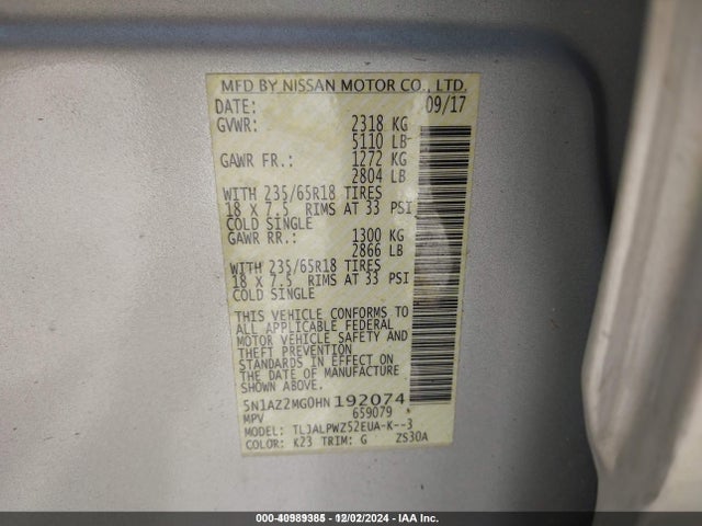 Nissan 2017 2017 5N1AZ2MG0HN192074 Image 9