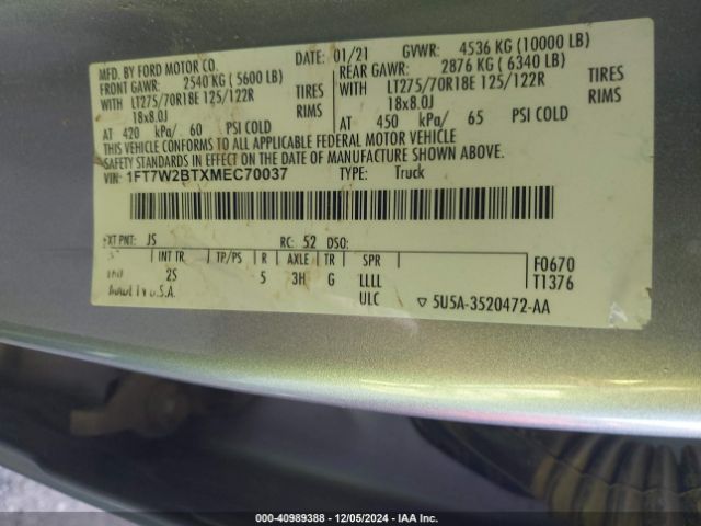 1FT7W2BTXMEC70037 Ford F-250 Xlt