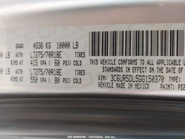 3C6UR5DL5GG150370 RAM 2500 Slt
