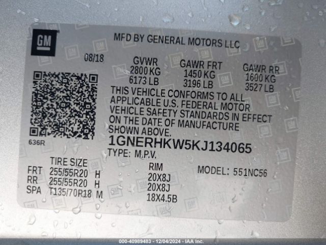 1GNERHKW5KJ134065 Chevrolet Traverse 3lt