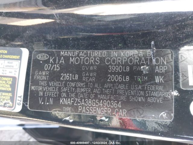 KNAFZ5A38G5490364 KIA FORTE SX
