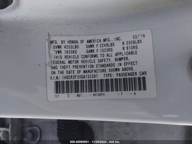 1HGCR2F30GA150597 Honda ACCORD LX