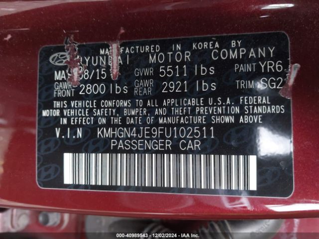 KMHGN4JE9FU102511 Hyundai Genesis 3.8