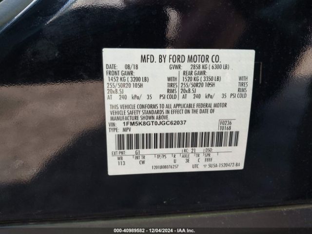 1FM5K8GT0JGC62037 Ford EXPLORER SPORT