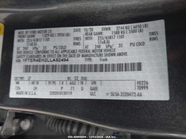 1FTER4EH2LLA82494 Ford Ranger Xlt