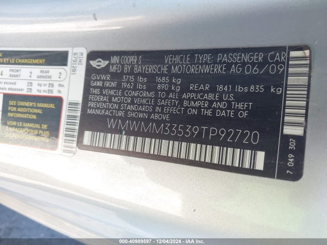 2009 MINI COOPER S CLUBMAN WMWMM33539TP92720 Photo 8