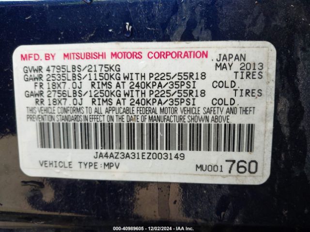 JA4AZ3A31EZ003149 Mitsubishi Outlander Se