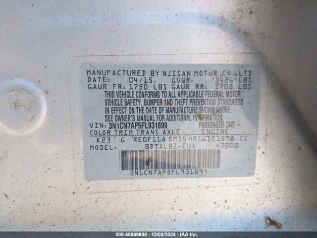 Nissan Versa 1.6 Sv 2015 3N1CN7AP5FL931899 Image 9