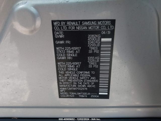 KNMAT2MT6KP552978 Nissan ROGUE SV
