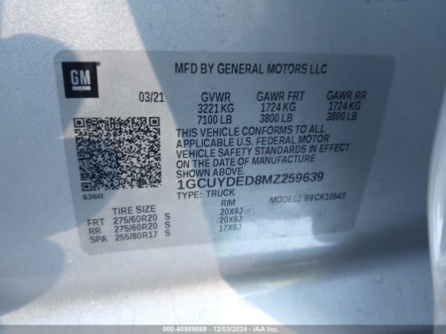 1GCUYDED8MZ259639 Chevrolet Silverado 1500 4wd  Short Bed Lt
