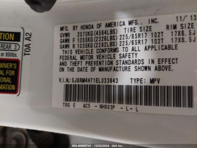 5J6RM4H71EL033643 Honda Cr-v Ex-l