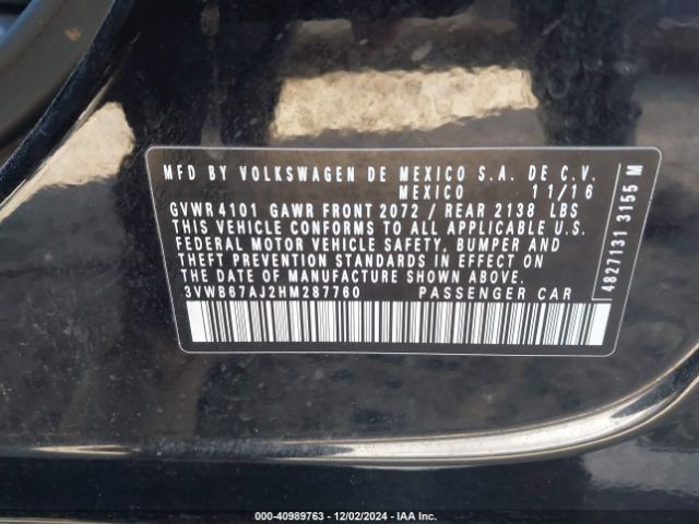 3VWB67AJ2HM287760 Volkswagen Jetta 1.4t Se