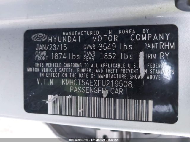 KMHCT5AEXFU219508 Hyundai ACCENT GS