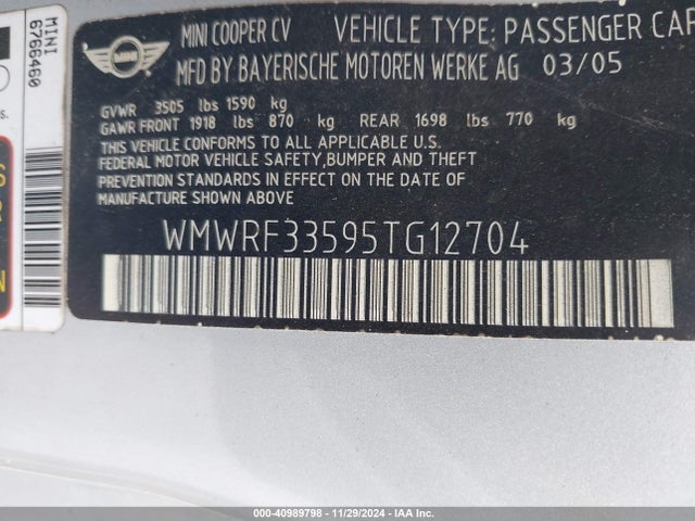 2005 MINI COOPER WMWRF33595TG12704 Photo 8