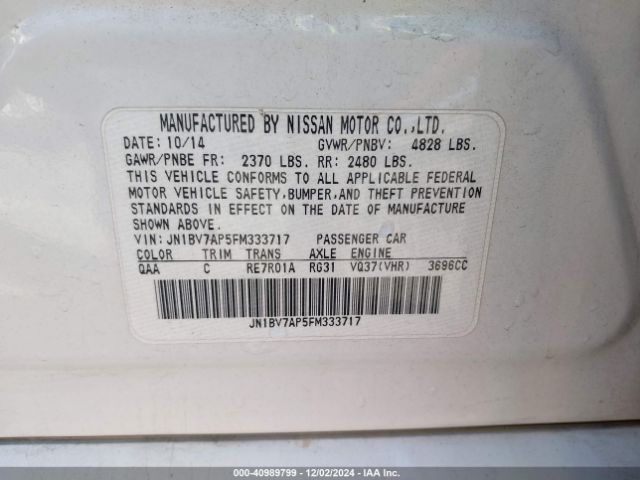 JN1BV7AP5FM333717 Infiniti Q50 Premium