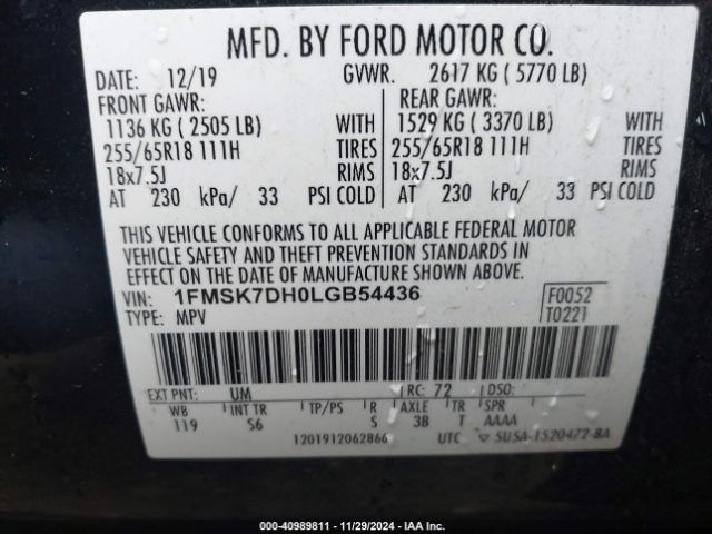 Ford EXPLORER XLT 2020 1FMSK7DH0LGB54436 Image 9