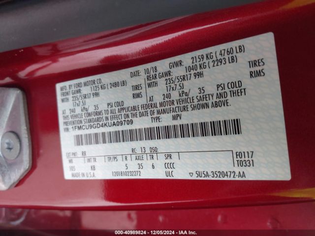 2019 FORD ESCAPE 1FMCU9GD4KUA09709 Photo 8