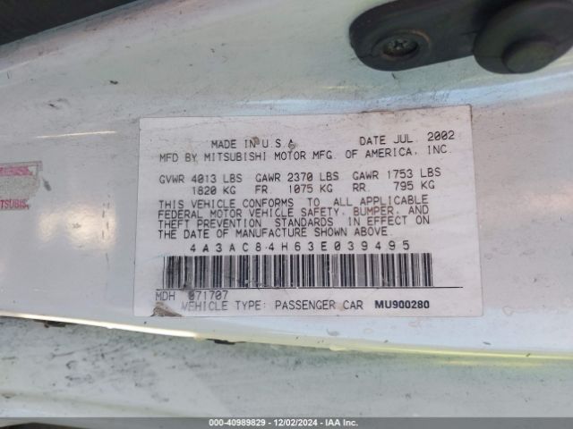 2003 MITSUBISHI ECLIPSE 4A3AC84H63E039495 Photo 8