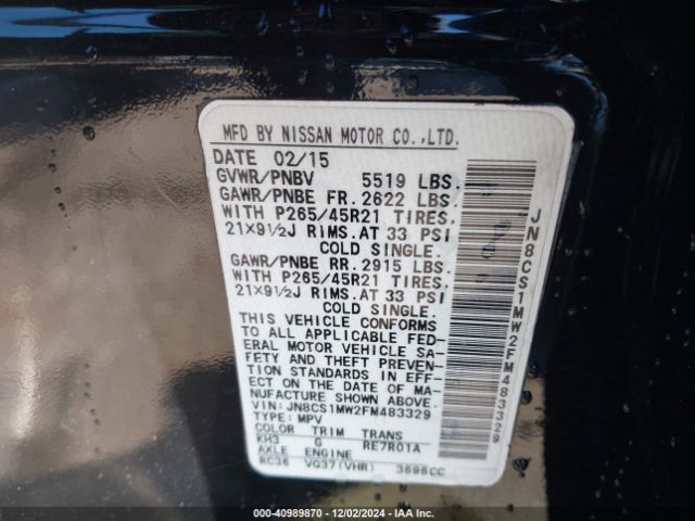 JN8CS1MW2FM483329 Infiniti QX70