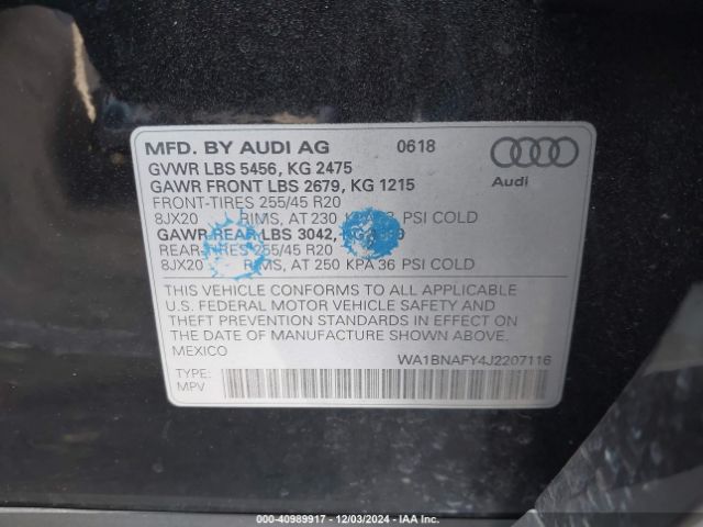 WA1BNAFY4J2207116 Audi Q5 2.0t Premium/2.0t Tech Premium