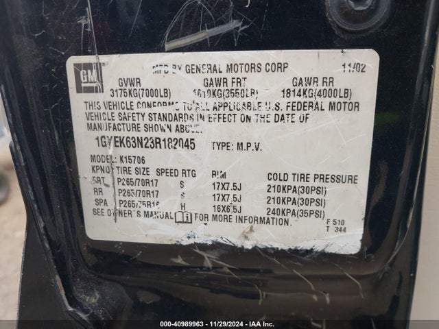 2003 CADILLAC ESCALADE 1GYEK63N23R182045 Photo 8
