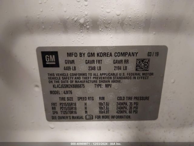 KL4CJGSM2KB886875 Buick Encore Awd Essence