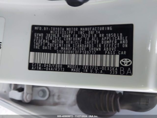 5YFBURHE0FP189717 Toyota Corolla L/le/le Pls/prm/s/s Pls
