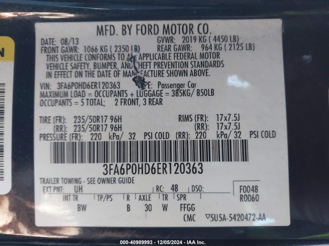 Ford FUSION SE 2014 3FA6P0HD6ER120363 Image 9