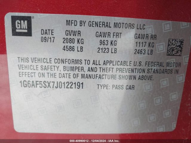 1G6AF5SX7J0122191 Cadillac ATS LUXURY