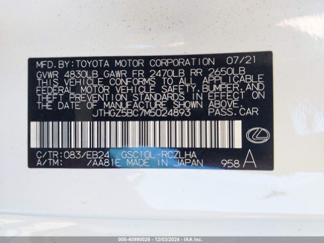 JTHGZ5BC7M5024893 Lexus Rc 350 F Sport