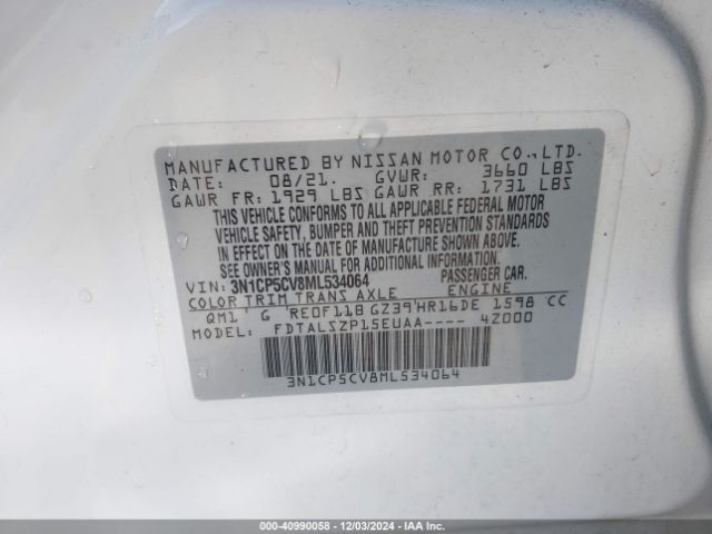 3N1CP5CV8ML534064 Nissan KICKS SV