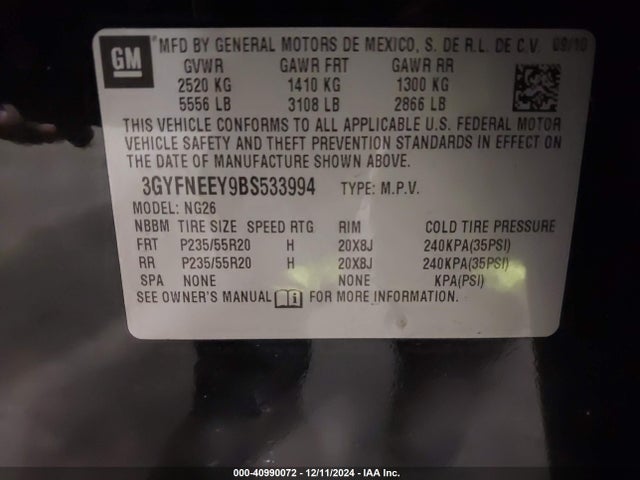 2011 CADILLAC SRX 3GYFNEEY9BS533994 Photo 8