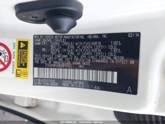 5TDZKRFH3ES014563 Toyota Highlander Le Plus V6