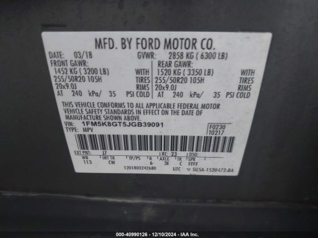 1FM5K8GT5JGB39091 Ford EXPLORER SPORT