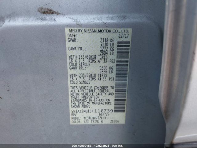 5N1AZ2MG1JN116739 Nissan MURANO SV