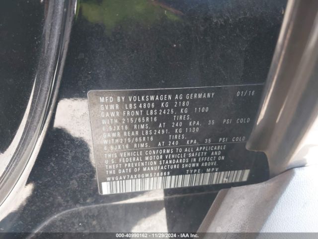 WVGAV7AX0GW578869 Volkswagen TIGUAN S