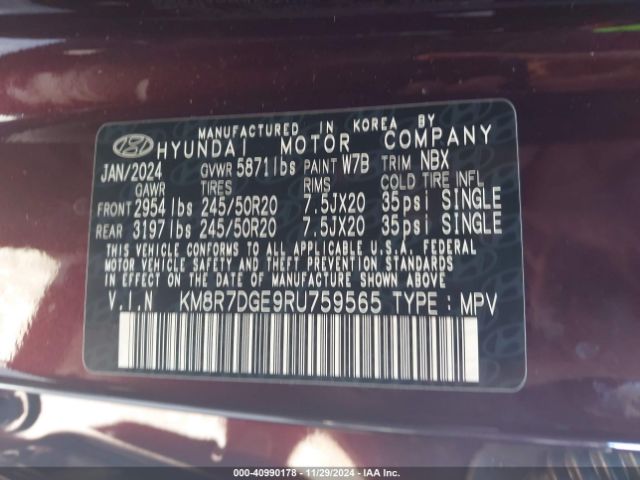 KM8R7DGE9RU759565 Hyundai Palisade Calligraphy