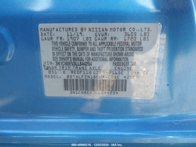 Nissan Versa Sv Xtronic Cvt 2020 3N1CN8EV3LL844254 Image 9