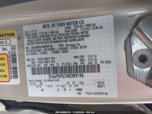 3FA6P0PU5HR289196 Ford Fusion Energi Se Luxury