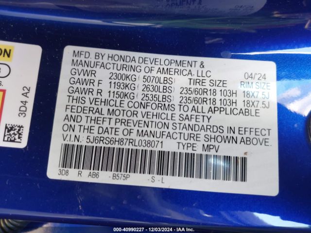 5J6RS6H87RL038071 Honda Cr-v Hybrid Sport-l