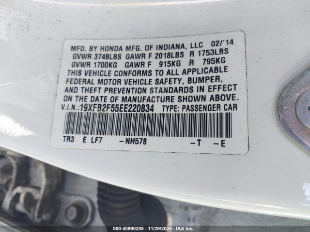 Honda Civic Lx 2014 19XFB2F55EE220834 Image 9