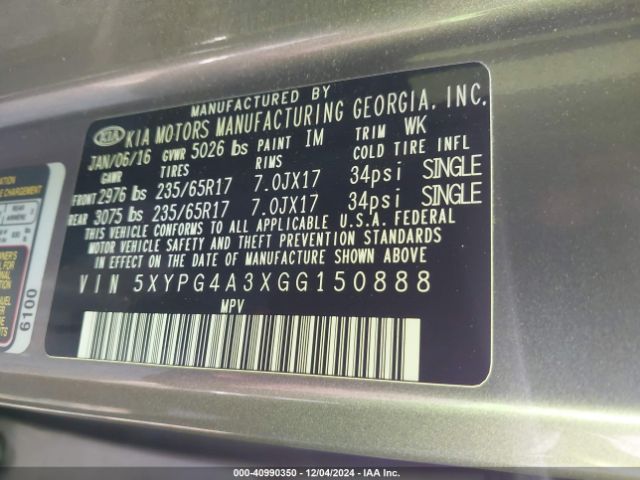 5XYPG4A3XGG150888 KIA Sorento 2.4l L